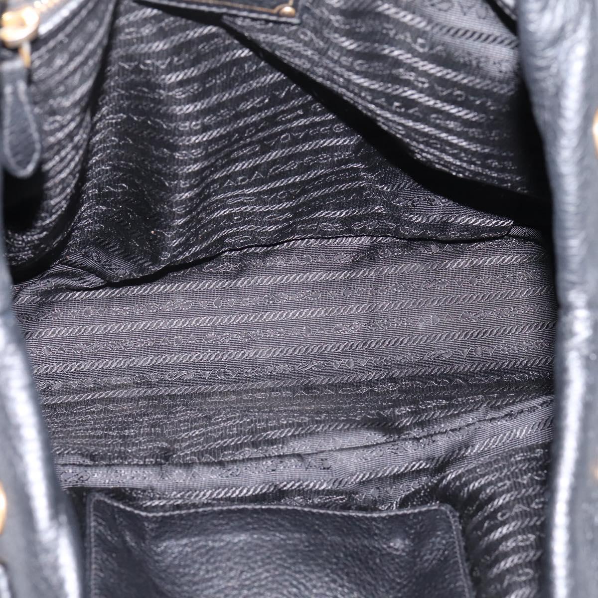 PRADA Tote Bag Vittero Dino Leather Black Gold Auth 204406