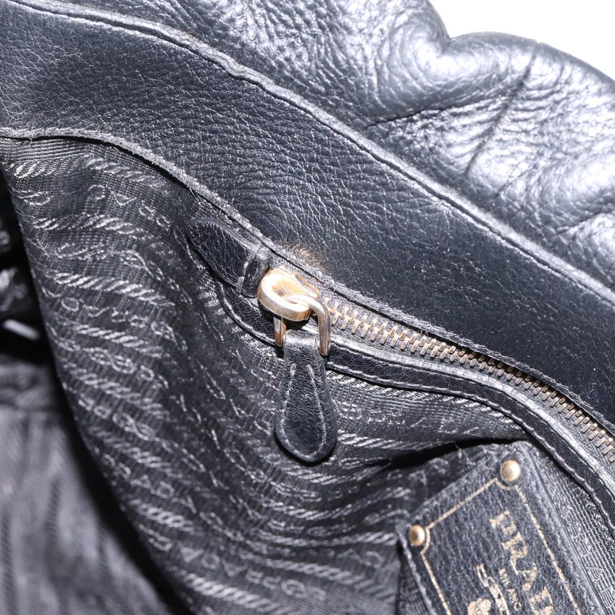 PRADA Tote Bag Vittero Dino Leather Black Gold Auth 204406