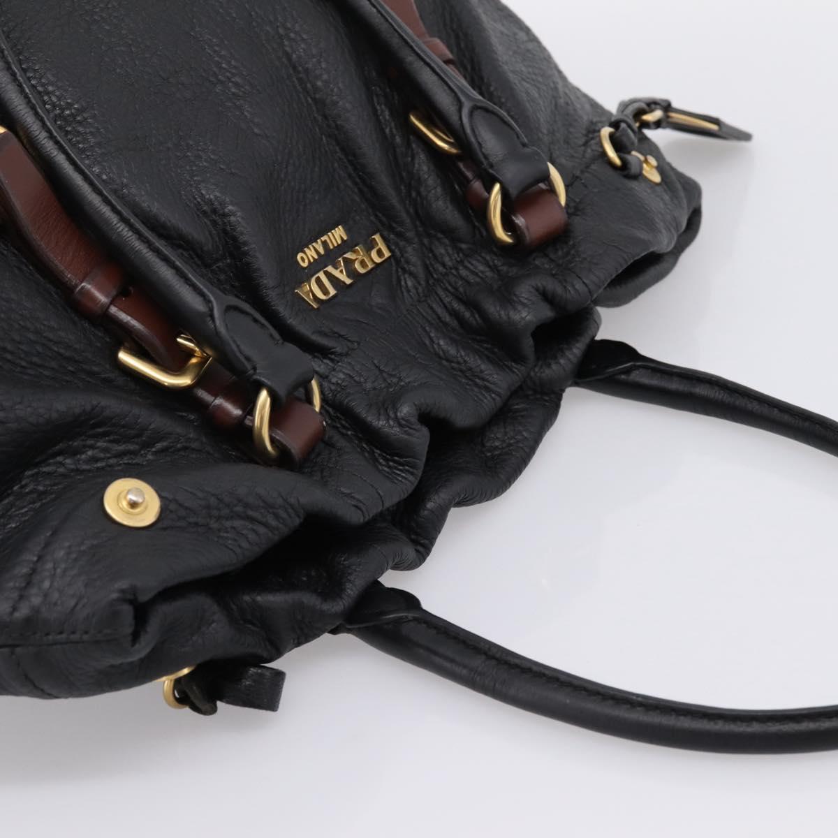 PRADA Tote Bag Vittero Dino Leather Black Gold Auth 204406