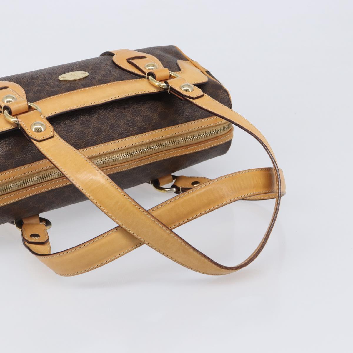 CELINE Macadam Canvas Tote Bag PVC Leather Brown Gold Auth 204407A
