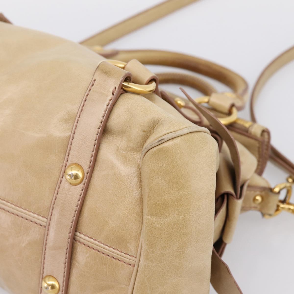 Miu Miu Hand Bag Vitellolux 2way Beige Gold Auth 204412V