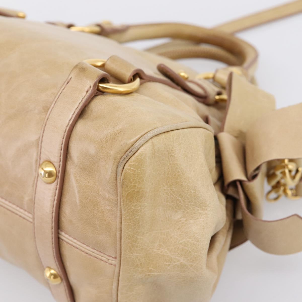 Miu Miu Hand Bag Vitellolux 2way Beige Gold Auth 204412V