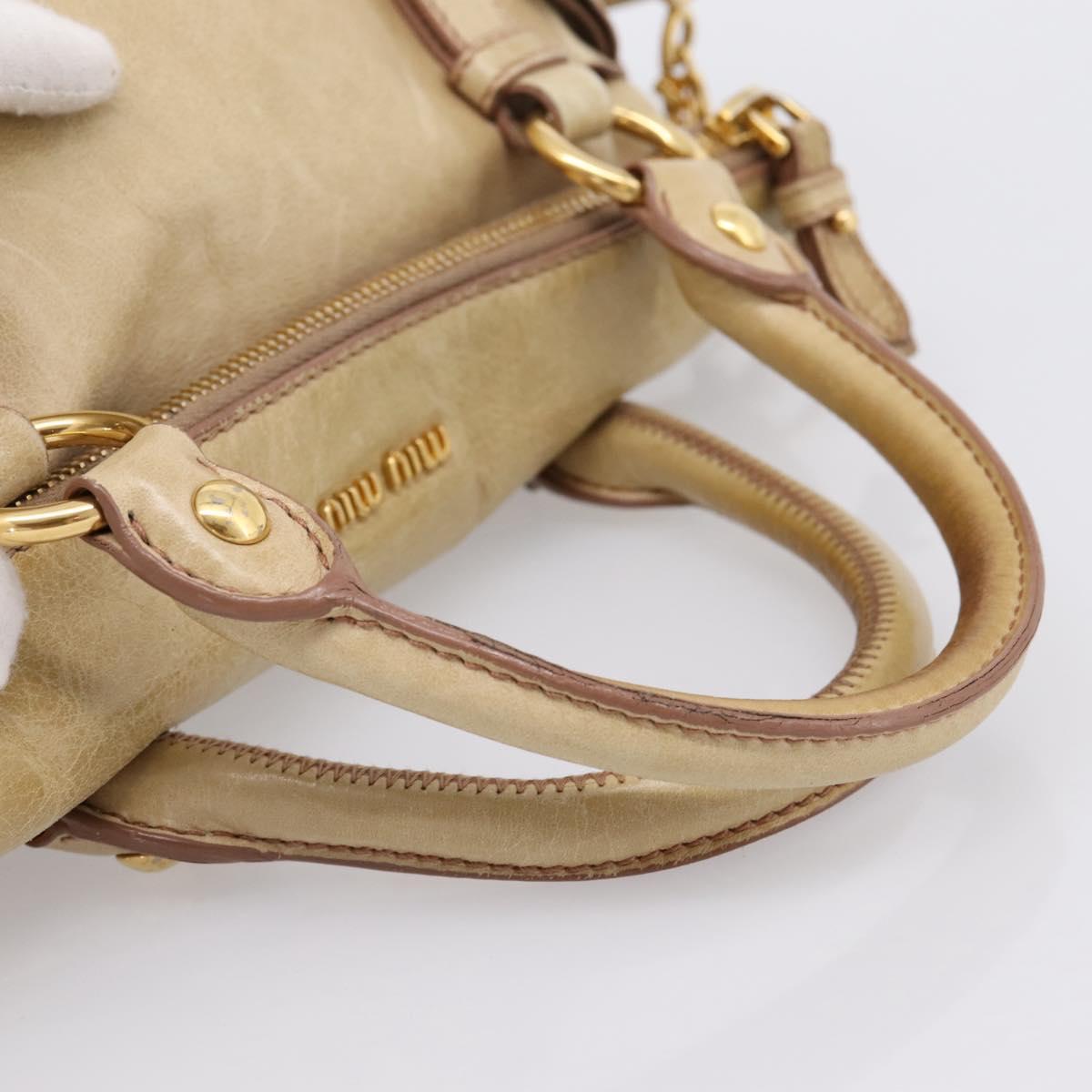 Miu Miu Hand Bag Vitellolux 2way Beige Gold Auth 204412V