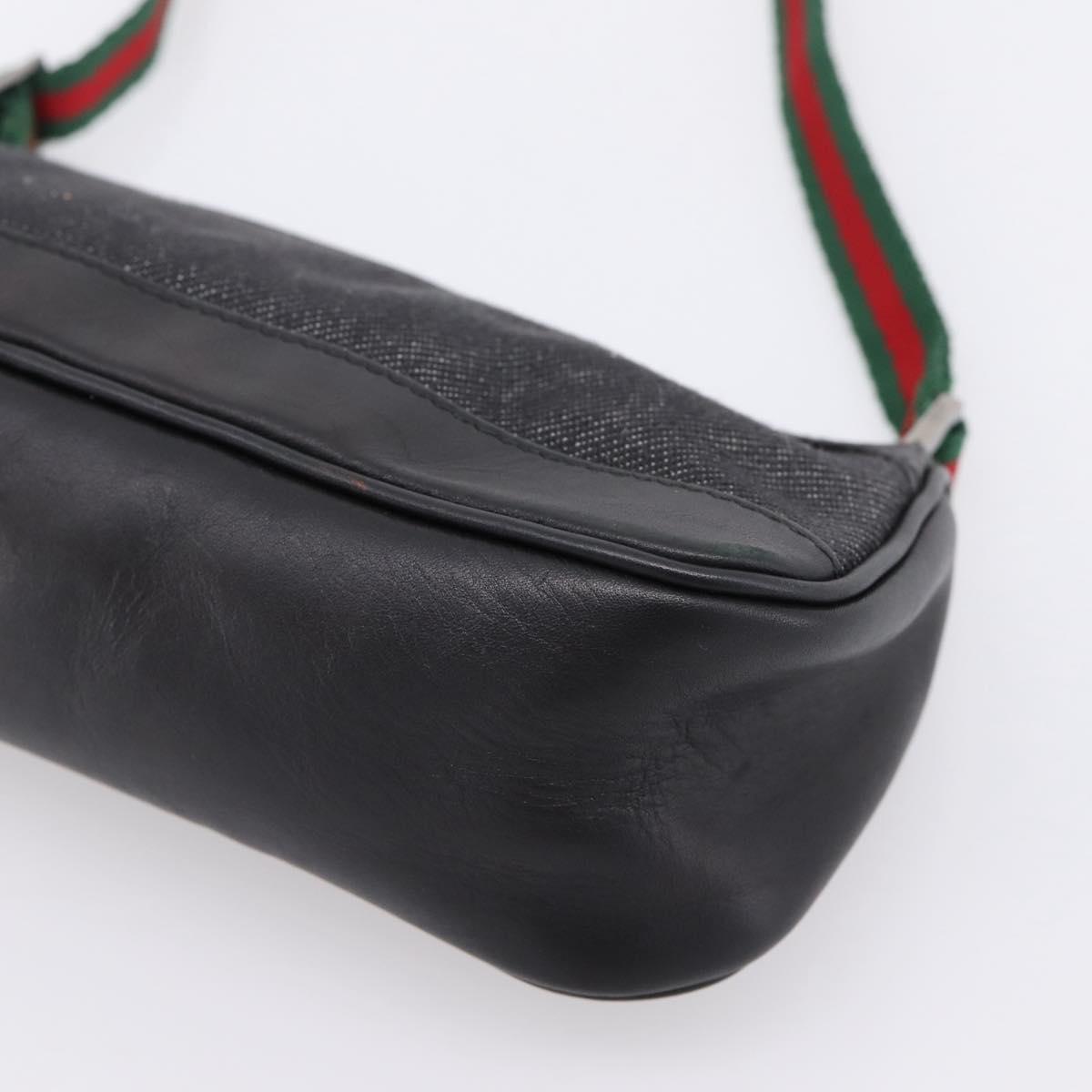 GUCCI Web Sherry Line Accessory Pouch Canvas Black Silver 92820 Auth 204414