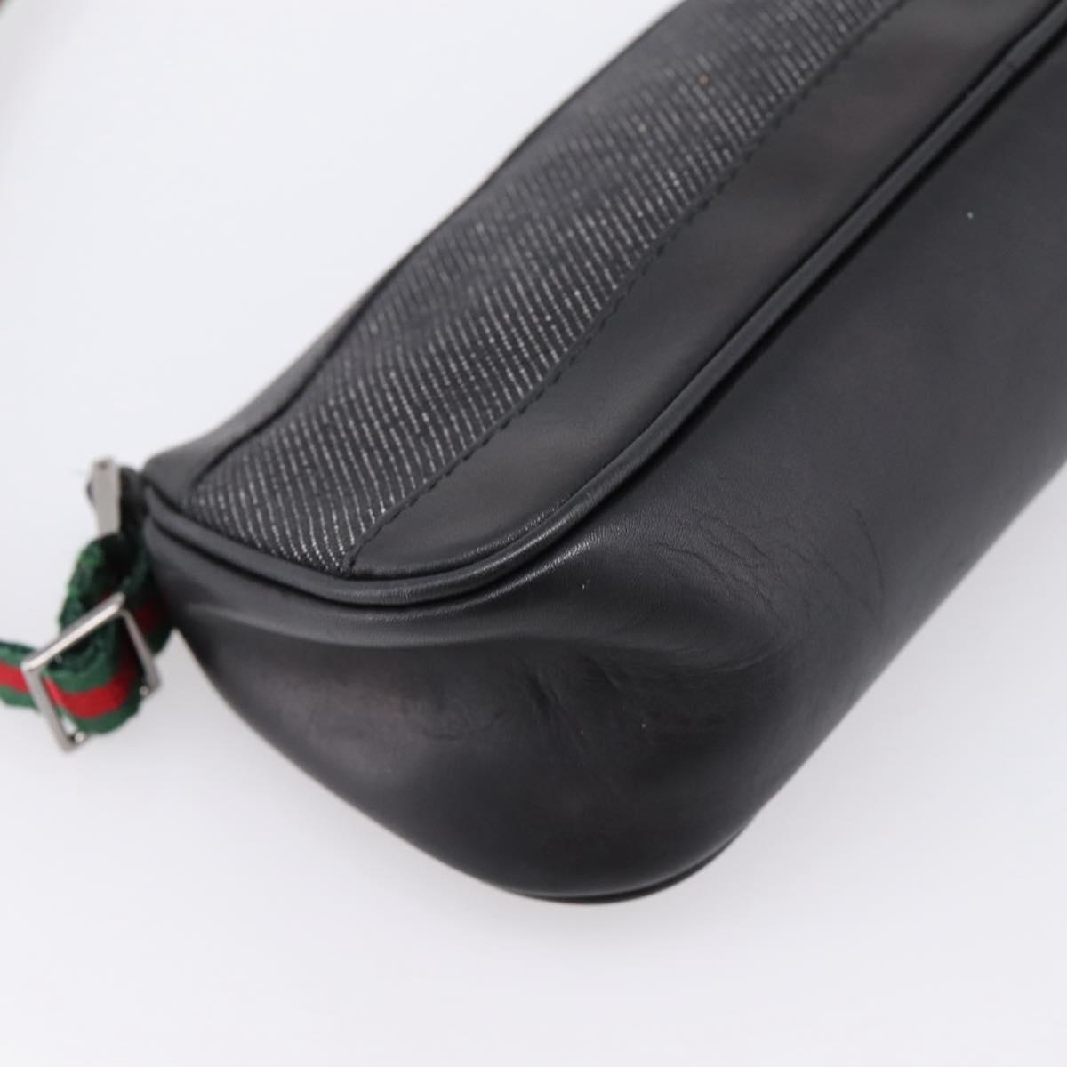 GUCCI Web Sherry Line Accessory Pouch Canvas Black Silver 92820 Auth 204414