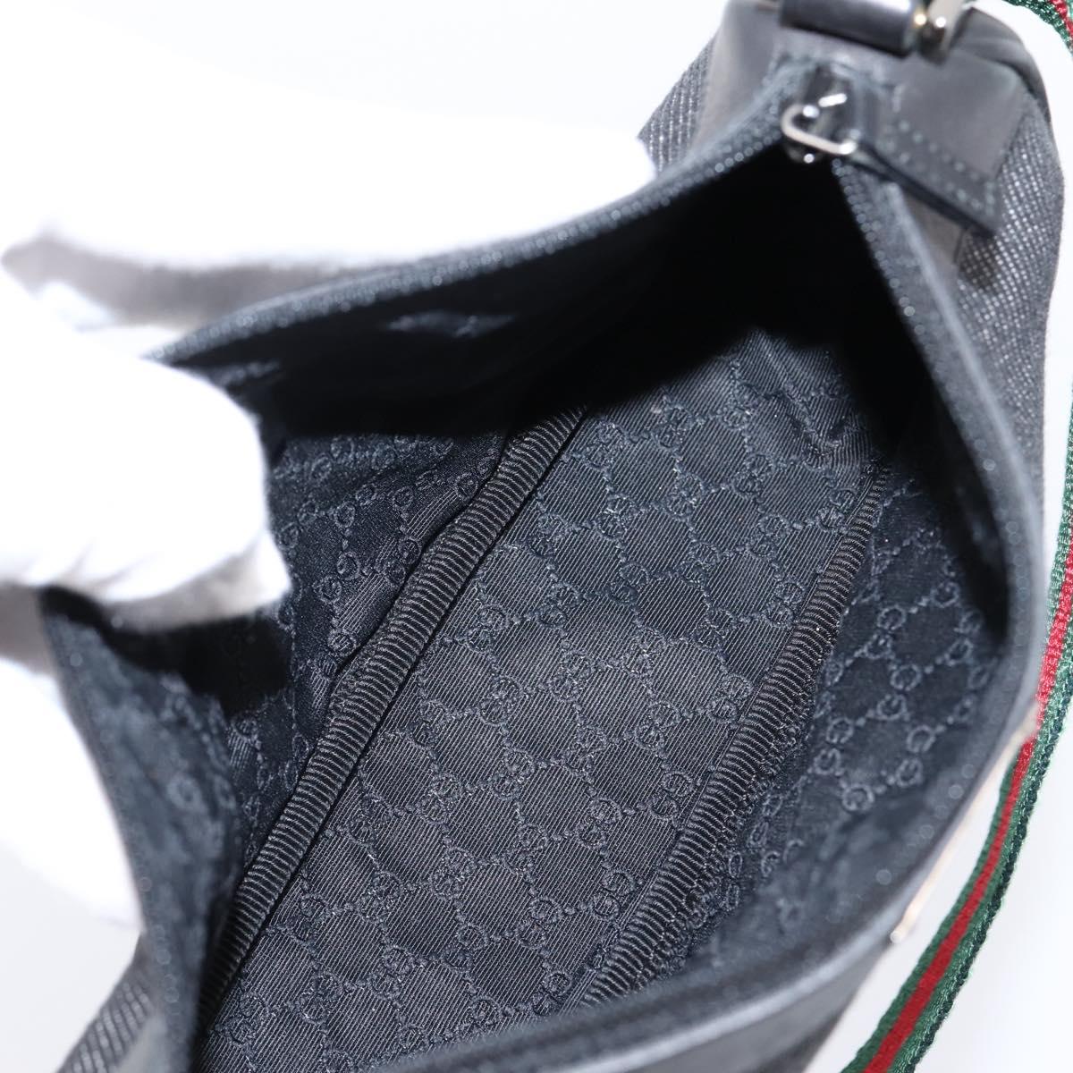 GUCCI Web Sherry Line Accessory Pouch Canvas Black Silver 92820 Auth 204414