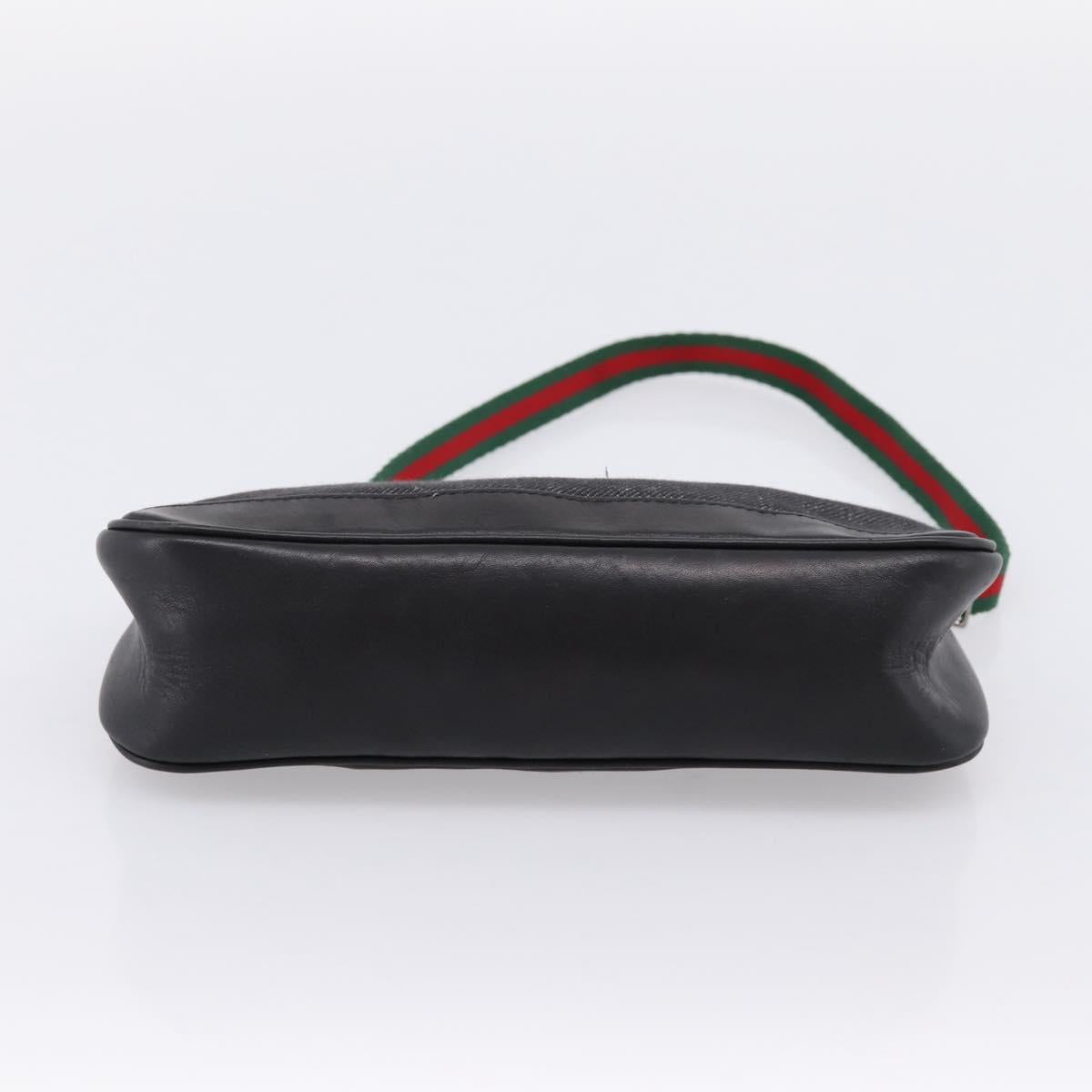 GUCCI Web Sherry Line Accessory Pouch Canvas Black Silver 92820 Auth 204414