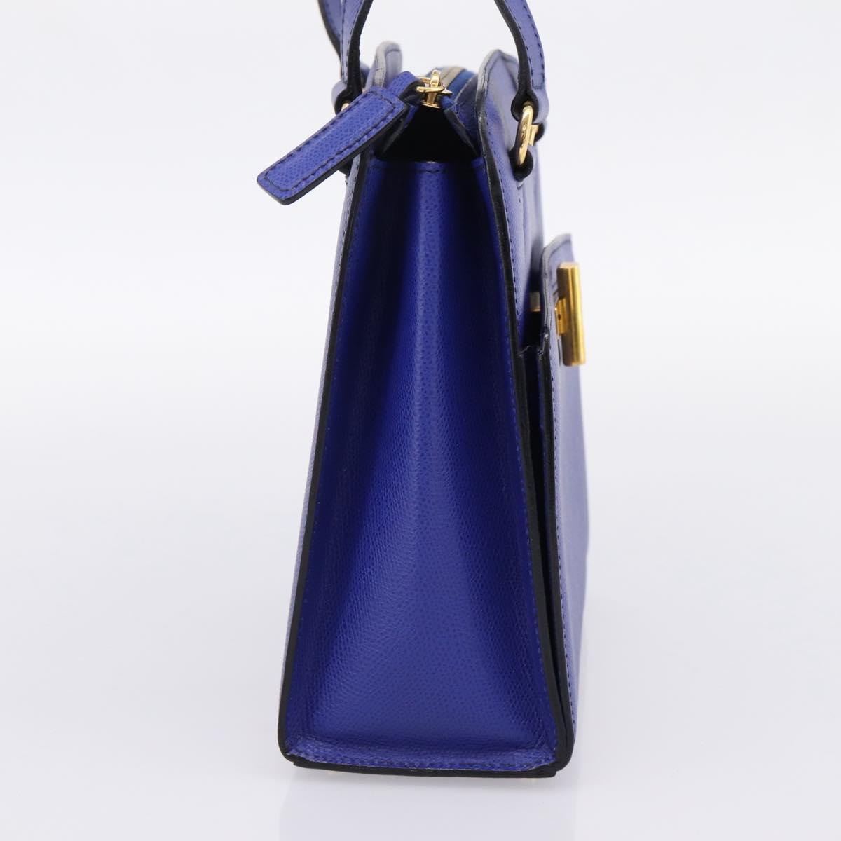 CELINE Hand Bag Leather Blue Gold Auth 204415A