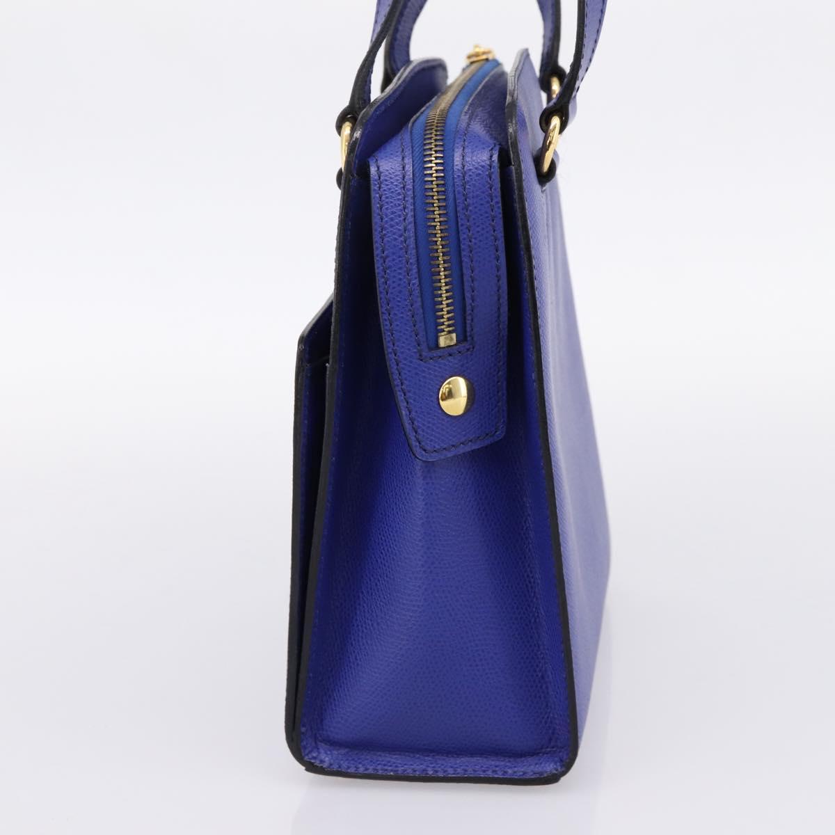 CELINE Hand Bag Leather Blue Gold Auth 204415A
