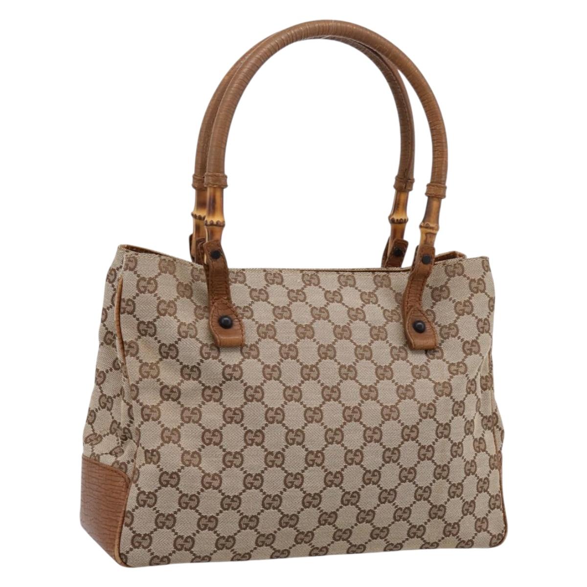 GUCCI GG Canvas Bamboo Hand Bag Beige Black 112526 Auth 204419A