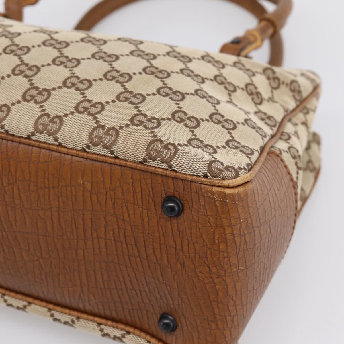 GUCCI GG Canvas Bamboo Hand Bag Beige Black 112526 Auth 204419A