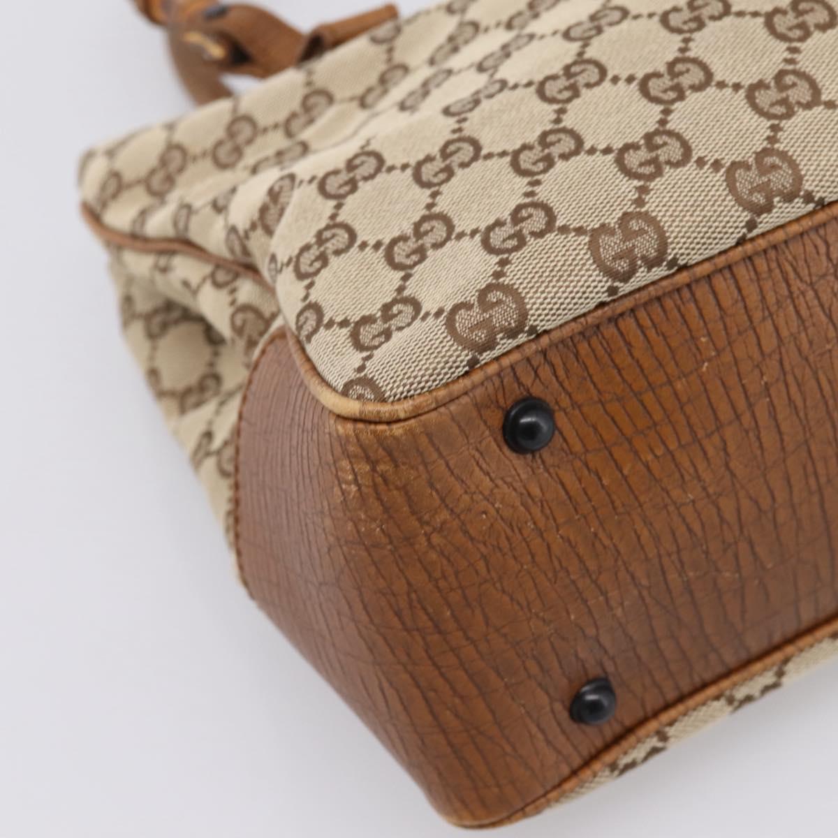GUCCI GG Canvas Bamboo Hand Bag Beige Black 112526 Auth 204419A