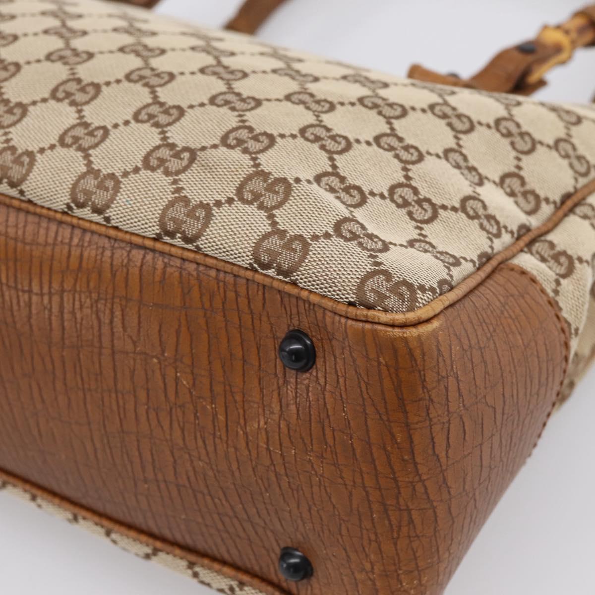 GUCCI GG Canvas Bamboo Hand Bag Beige Black 112526 Auth 204419A