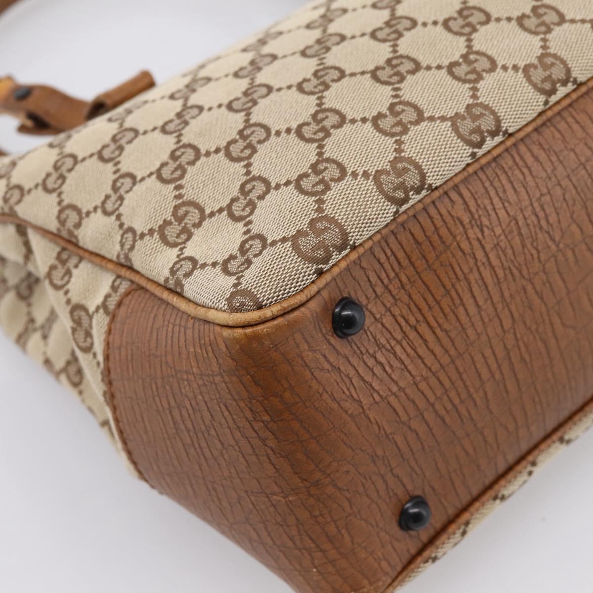 GUCCI GG Canvas Bamboo Hand Bag Beige Black 112526 Auth 204419A