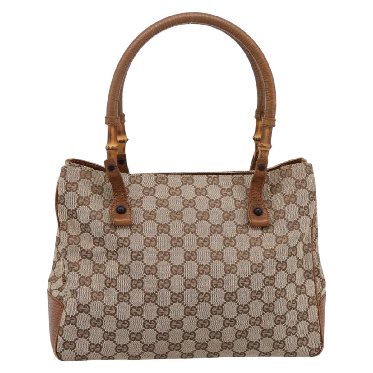 GUCCI GG Canvas Bamboo Hand Bag Beige Black 112526 Auth 204419A