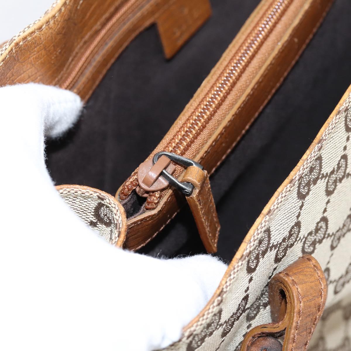 GUCCI GG Canvas Bamboo Hand Bag Beige Black 112526 Auth 204419A