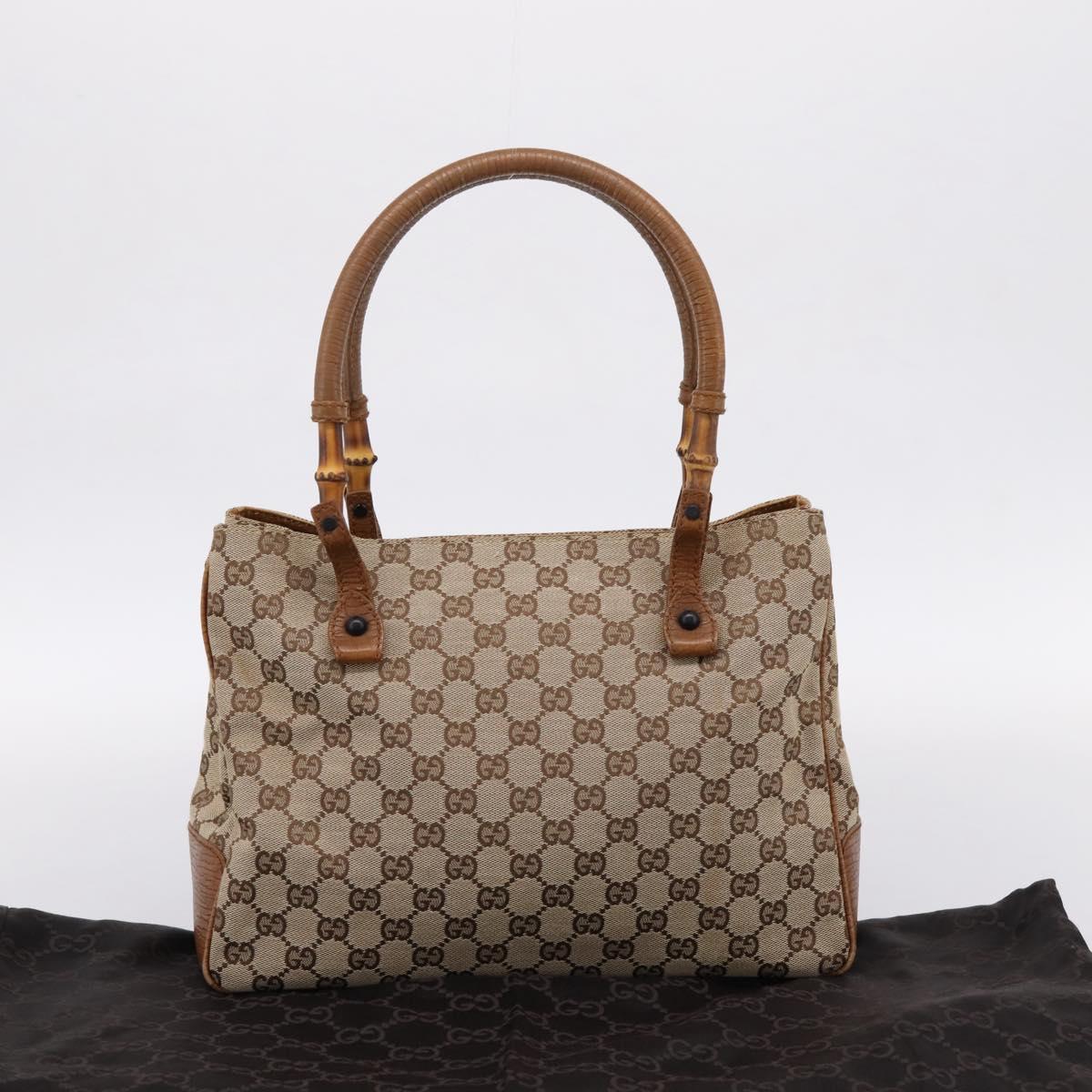 GUCCI GG Canvas Bamboo Hand Bag Beige Black 112526 Auth 204419A