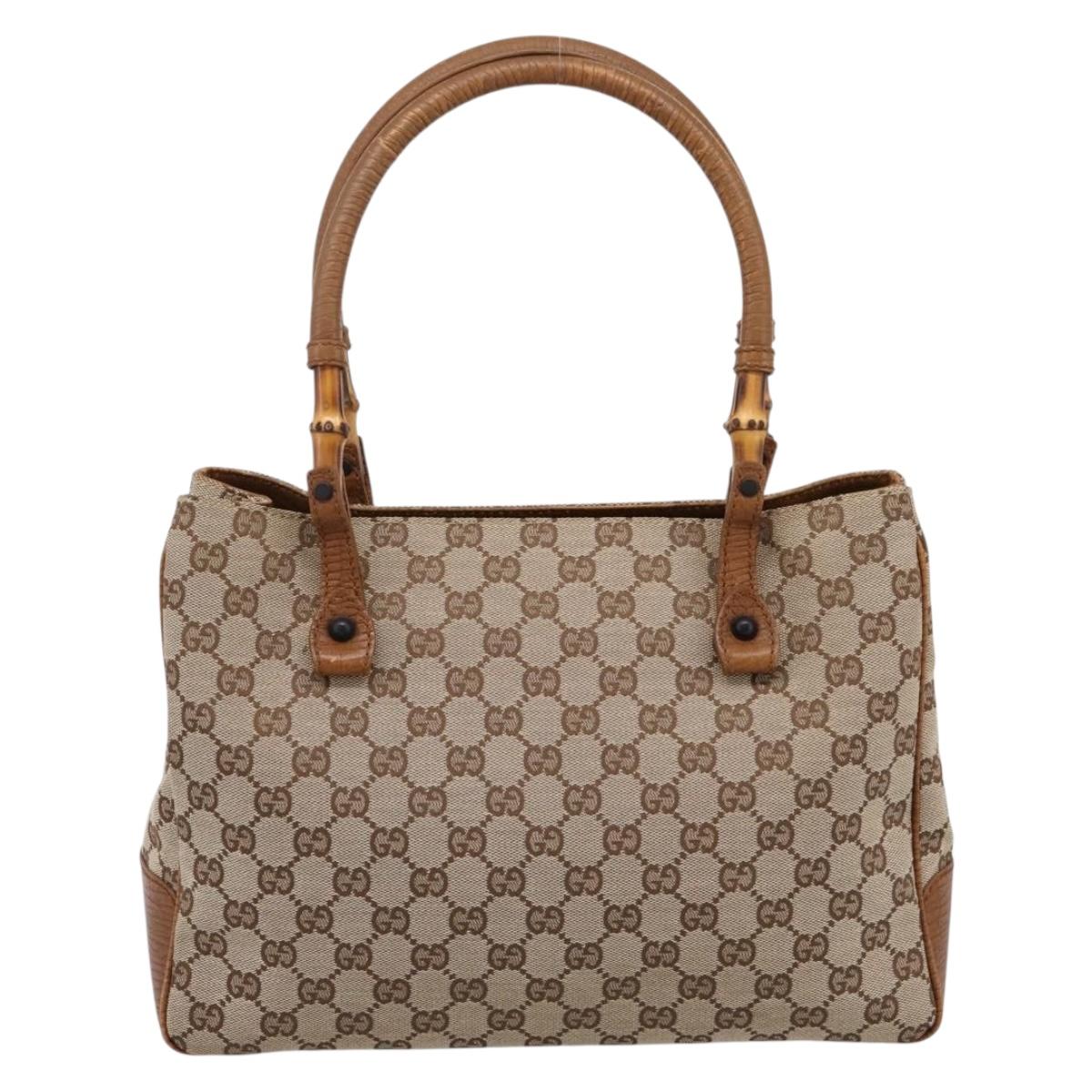GUCCI GG Canvas Bamboo Hand Bag Beige Black 112526 Auth 204419A