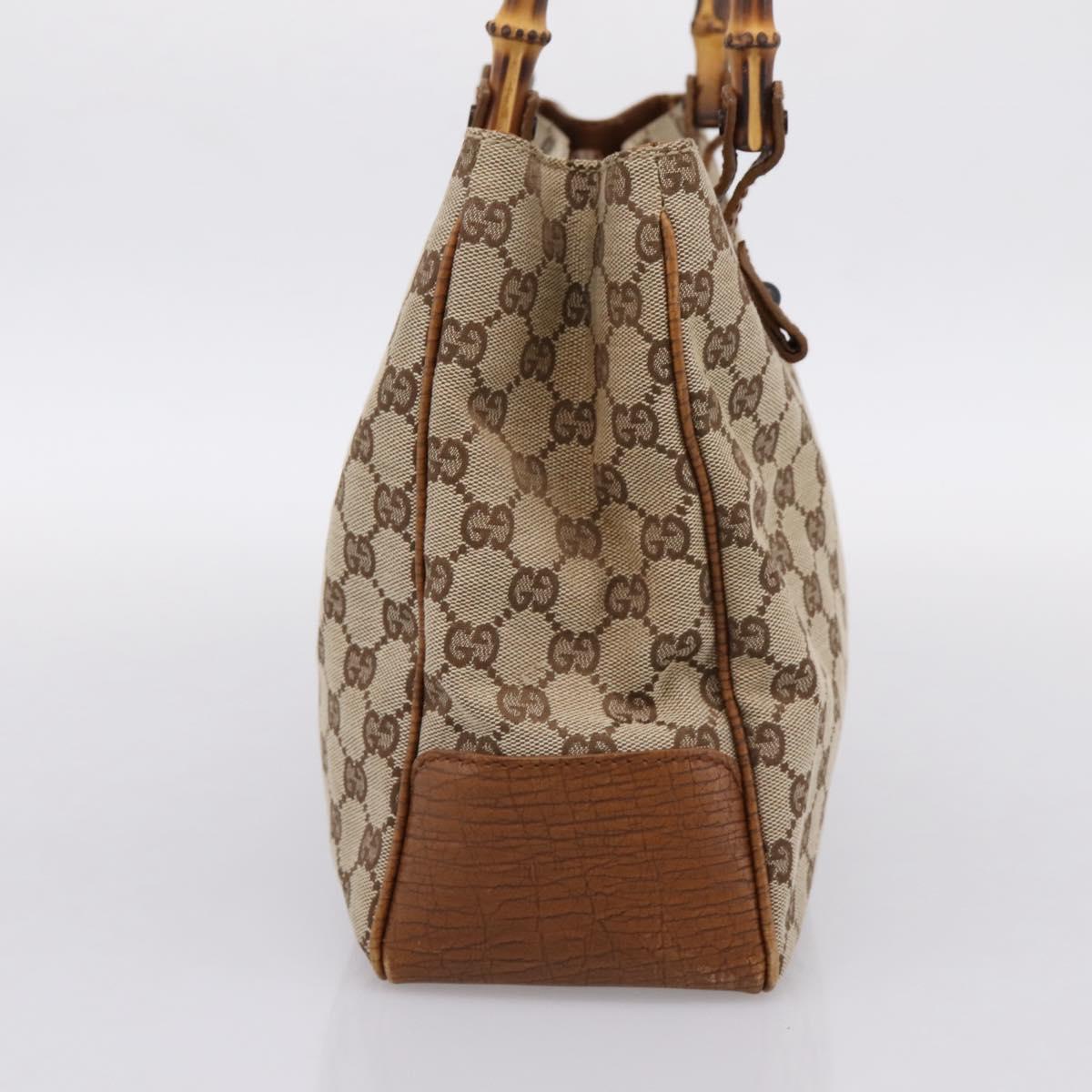GUCCI GG Canvas Bamboo Hand Bag Beige Black 112526 Auth 204419A