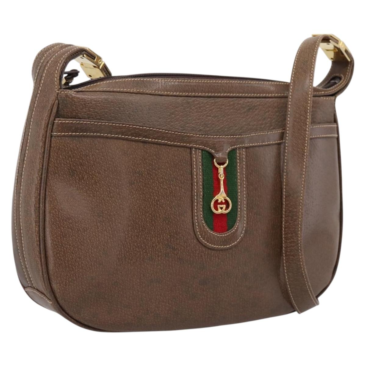 GUCCI Web Sherry Line Shoulder Bag Leather Dark Brown Gold Auth 204421