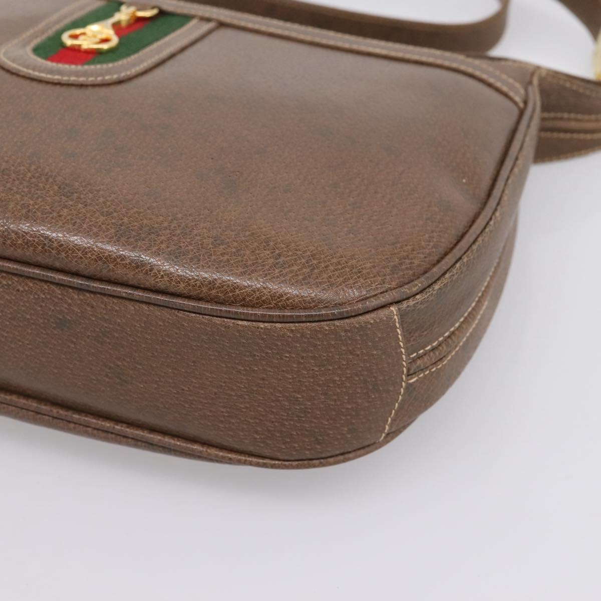 GUCCI Web Sherry Line Shoulder Bag Leather Dark Brown Gold Auth 204421