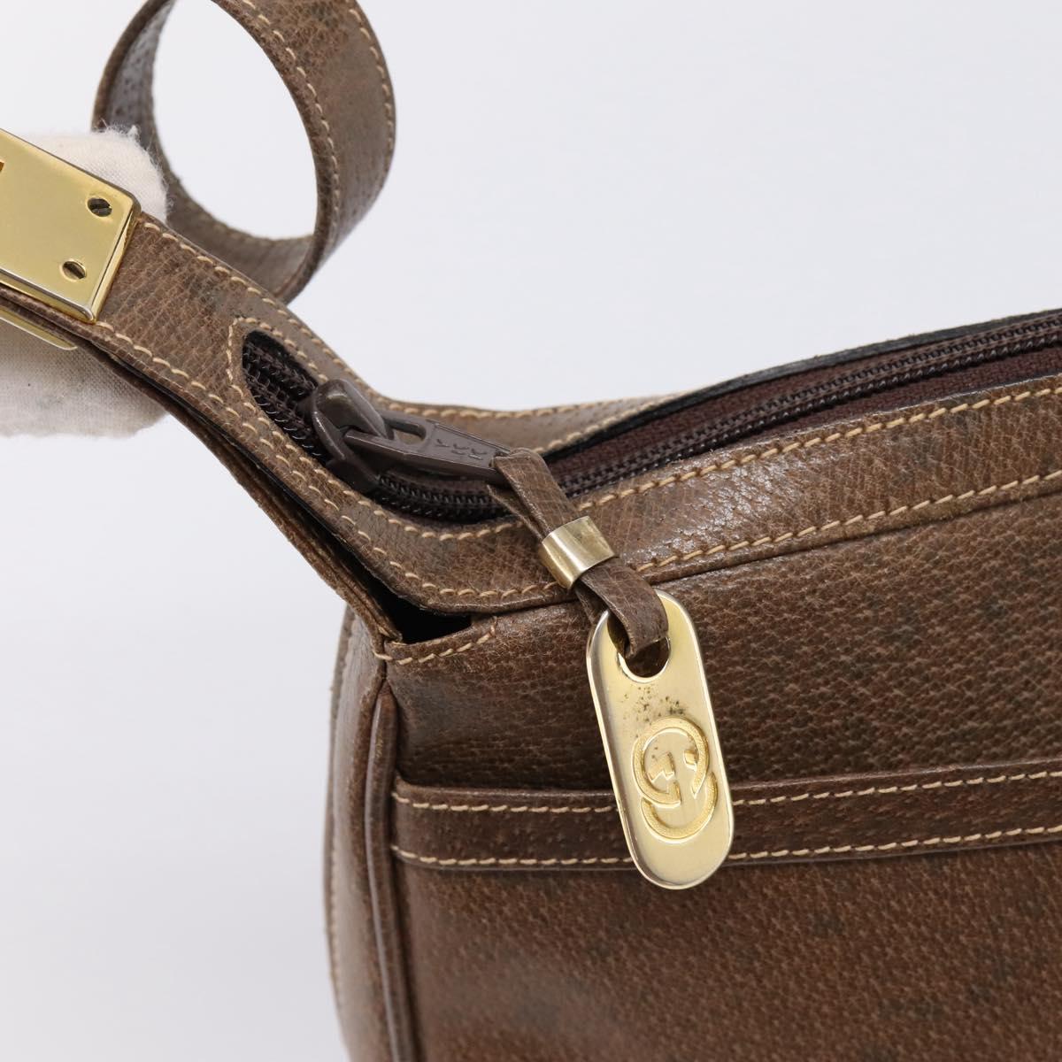 GUCCI Web Sherry Line Shoulder Bag Leather Dark Brown Gold Auth 204421