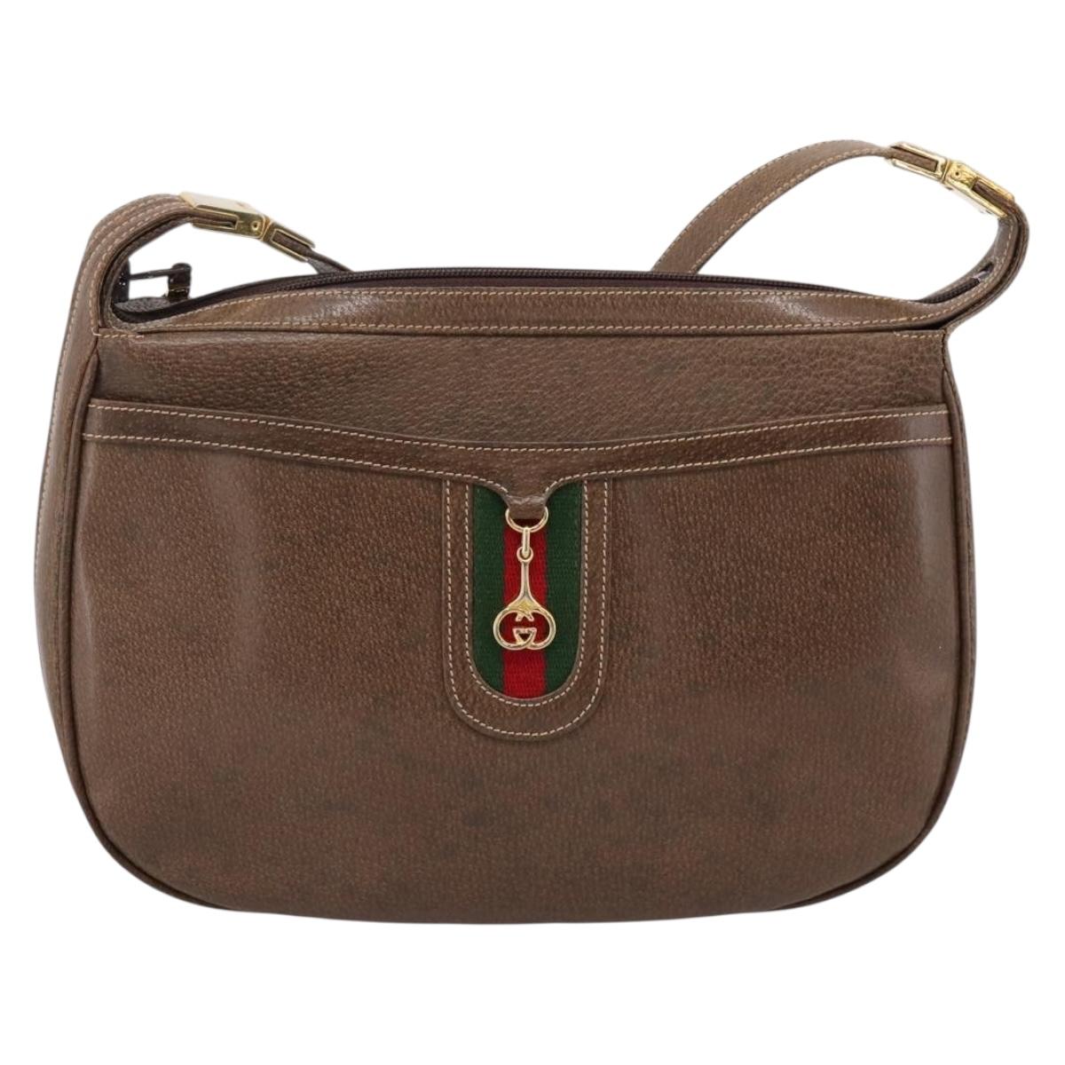 GUCCI Web Sherry Line Shoulder Bag Leather Dark Brown Gold Auth 204421