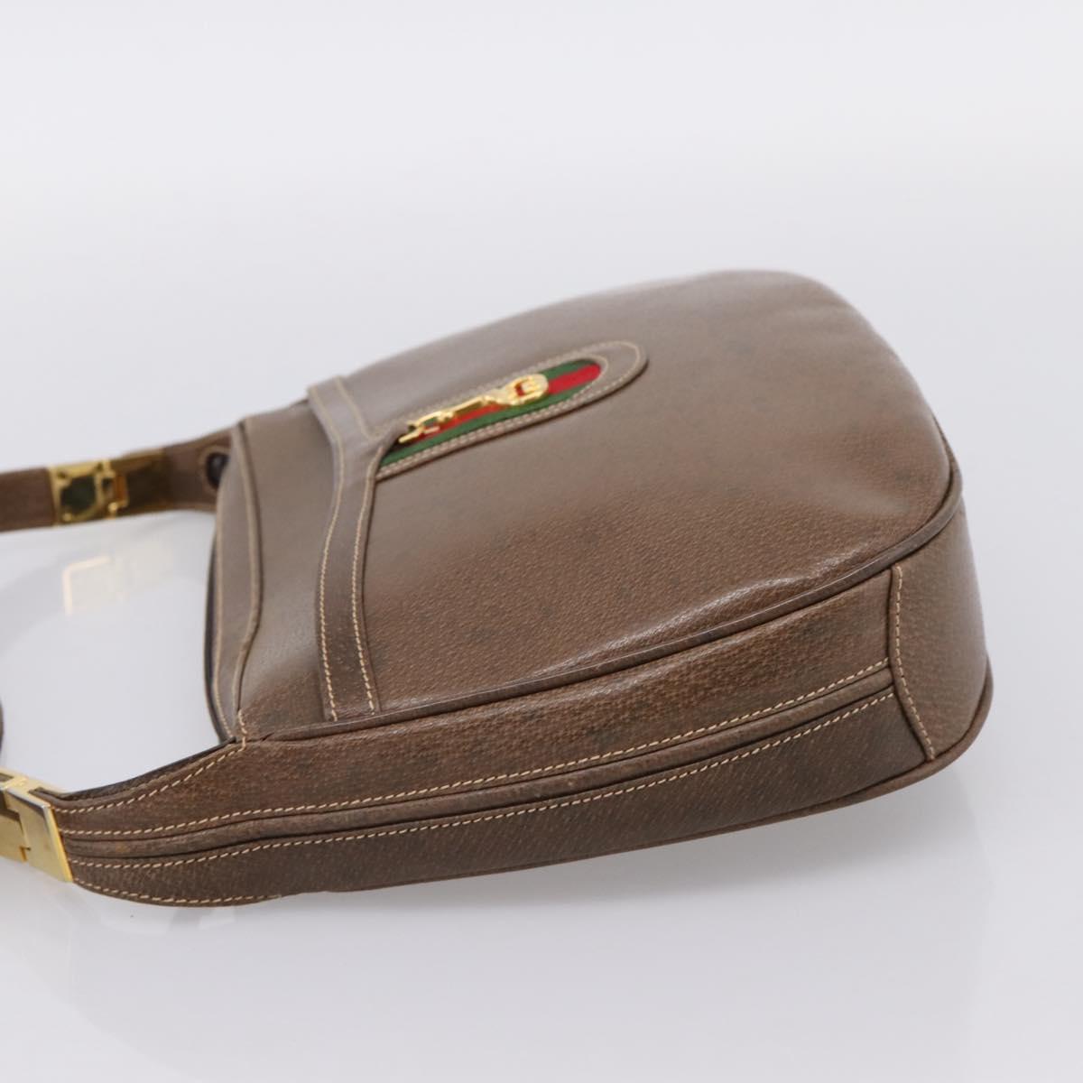 GUCCI Web Sherry Line Shoulder Bag Leather Dark Brown Gold Auth 204421