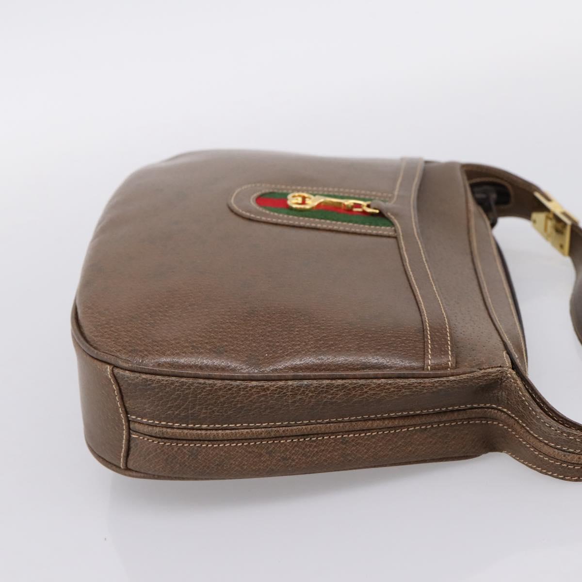 GUCCI Web Sherry Line Shoulder Bag Leather Dark Brown Gold Auth 204421