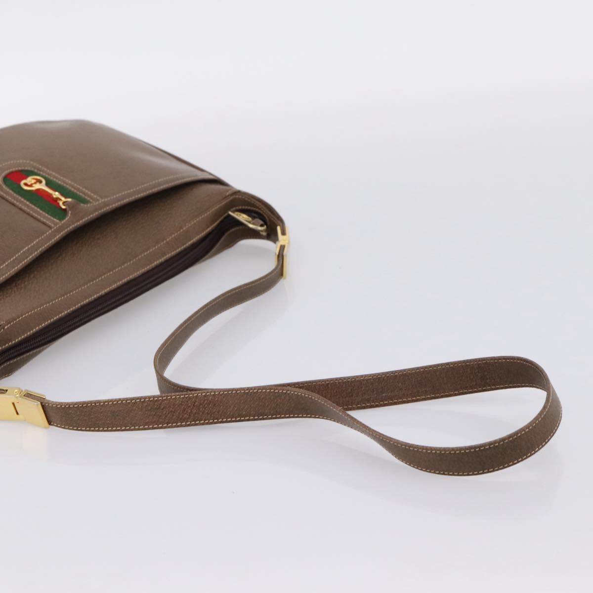 GUCCI Web Sherry Line Shoulder Bag Leather Dark Brown Gold Auth 204421