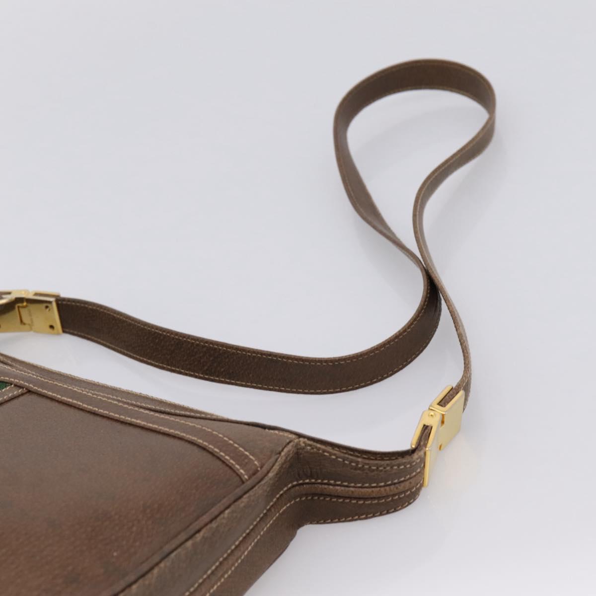 GUCCI Web Sherry Line Shoulder Bag Leather Dark Brown Gold Auth 204421