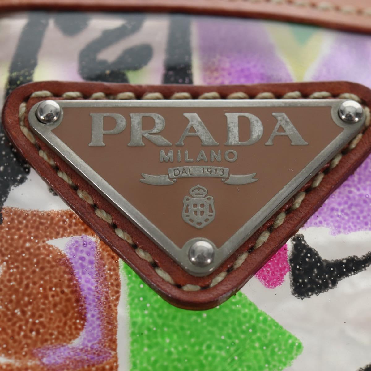 PRADA Tote Bag Vinyl Multicolor Silver Auth 204422A