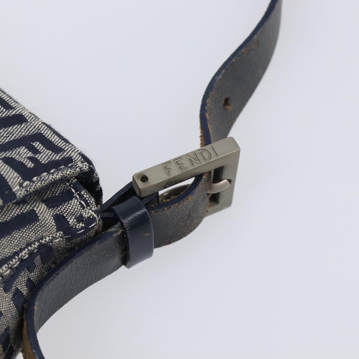 FENDI Zucchino Canvas Mamma Baguette Shoulder Bag Navy Silver Auth 204423