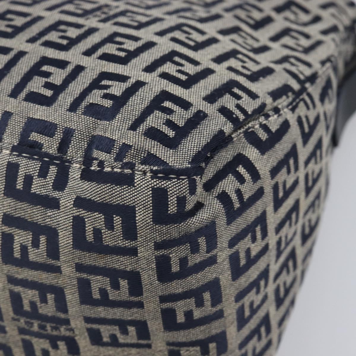 FENDI Zucchino Canvas Mamma Baguette Shoulder Bag Navy Silver Auth 204423