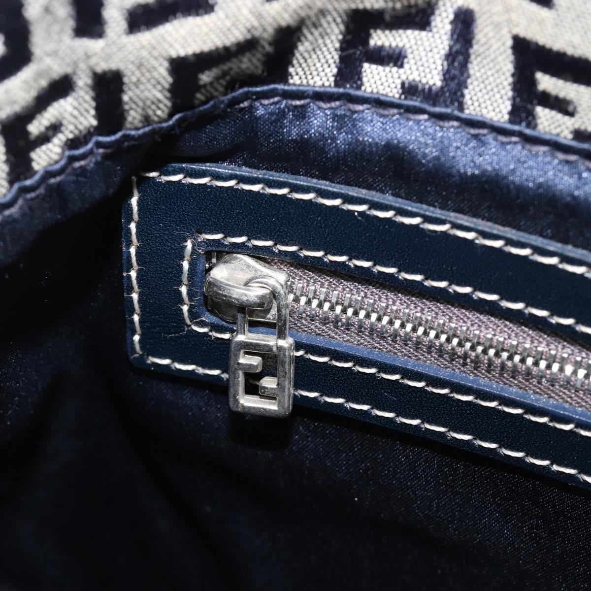FENDI Zucchino Canvas Mamma Baguette Shoulder Bag Navy Silver Auth 204423