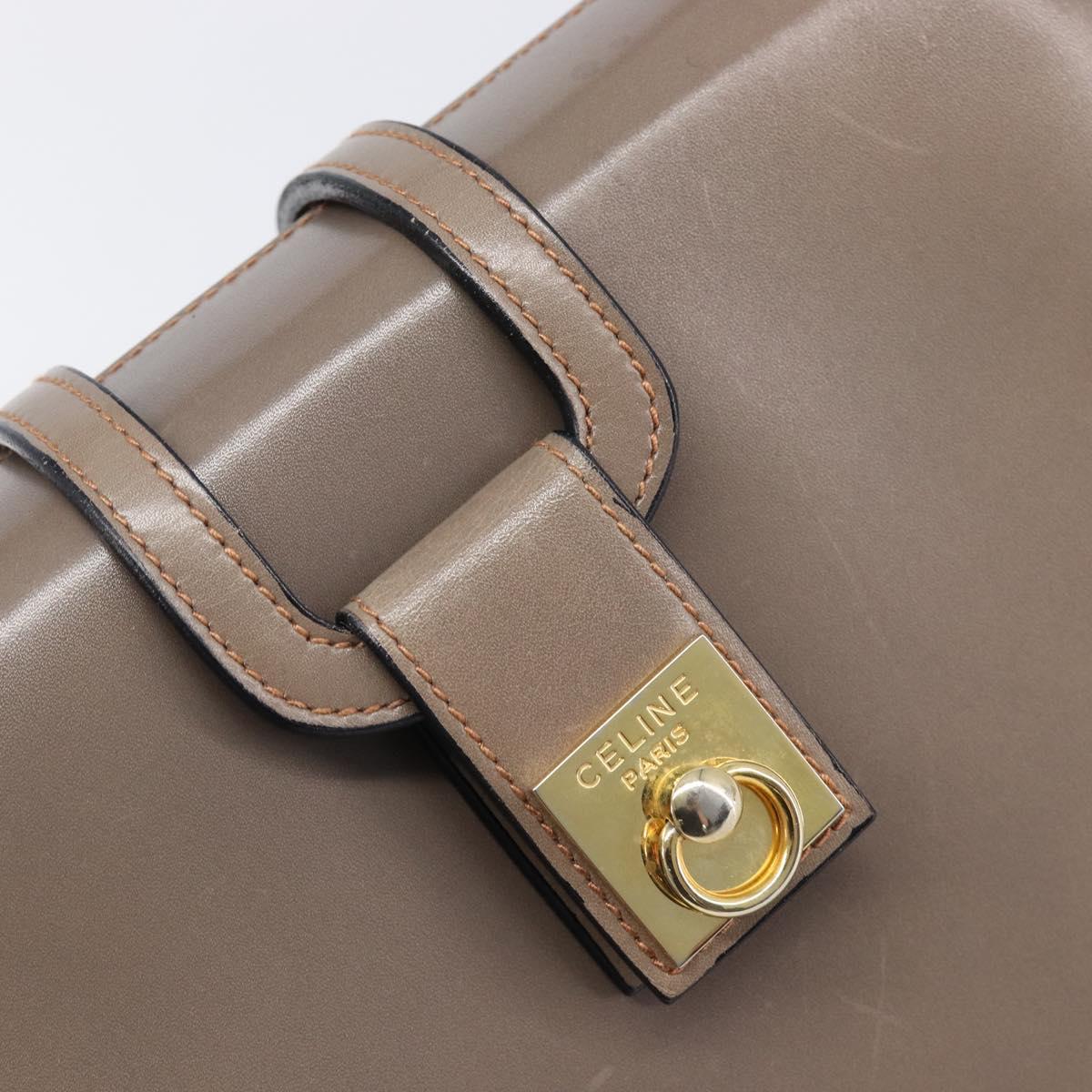 CELINE Hand Bag Leather Beige Gold Auth 204424