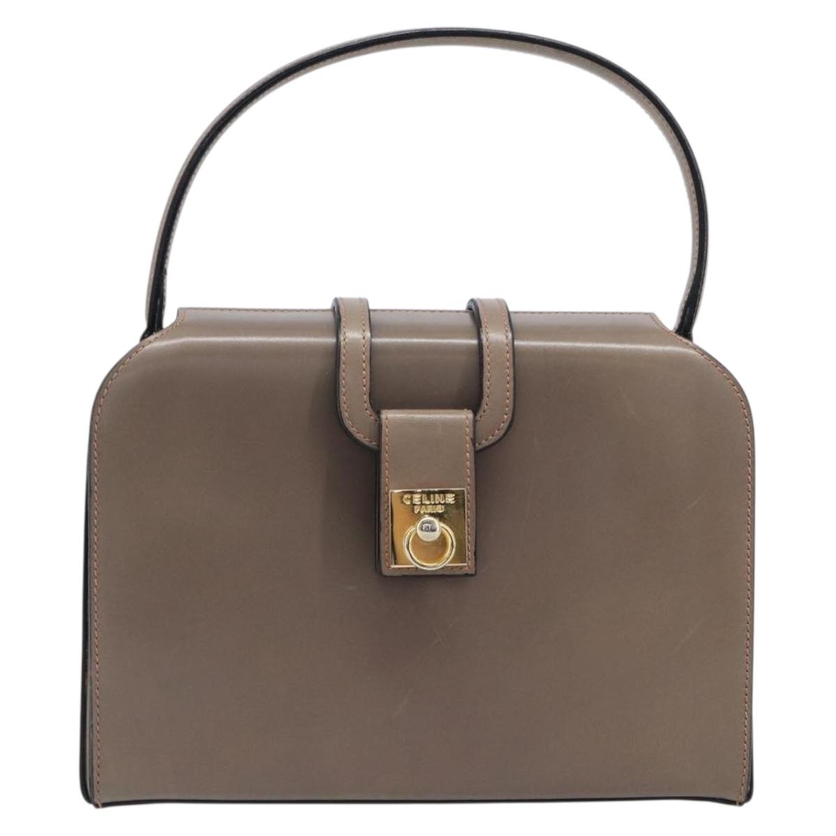 CELINE Hand Bag Leather Beige Gold Auth 204424