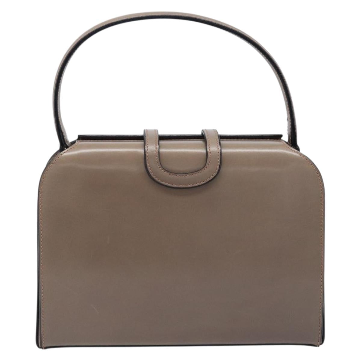 CELINE Hand Bag Leather Beige Gold Auth 204424