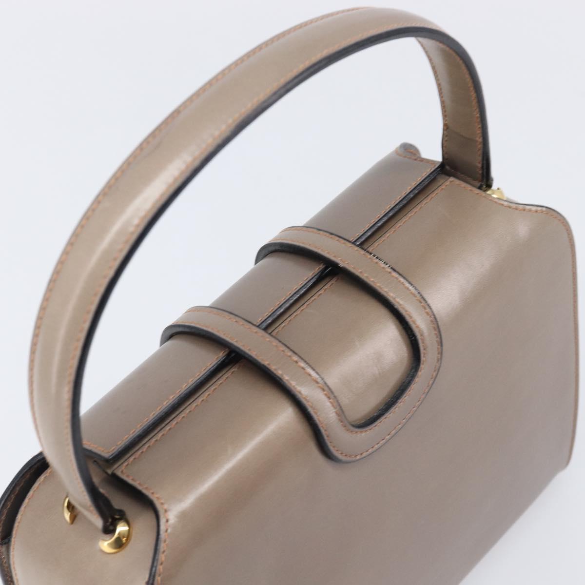 CELINE Hand Bag Leather Beige Gold Auth 204424