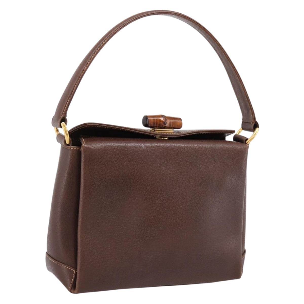 GUCCI Bamboo Hand Bag Leather Brown Gold 000 33 0175 Auth 204425