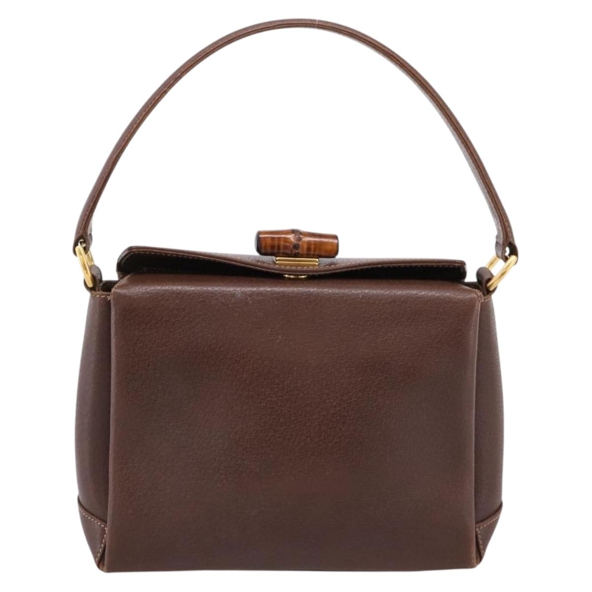 GUCCI Bamboo Hand Bag Leather Brown Gold 000 33 0175 Auth 204425