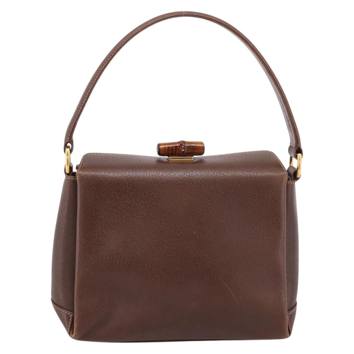 GUCCI Bamboo Hand Bag Leather Brown Gold 000 33 0175 Auth 204425