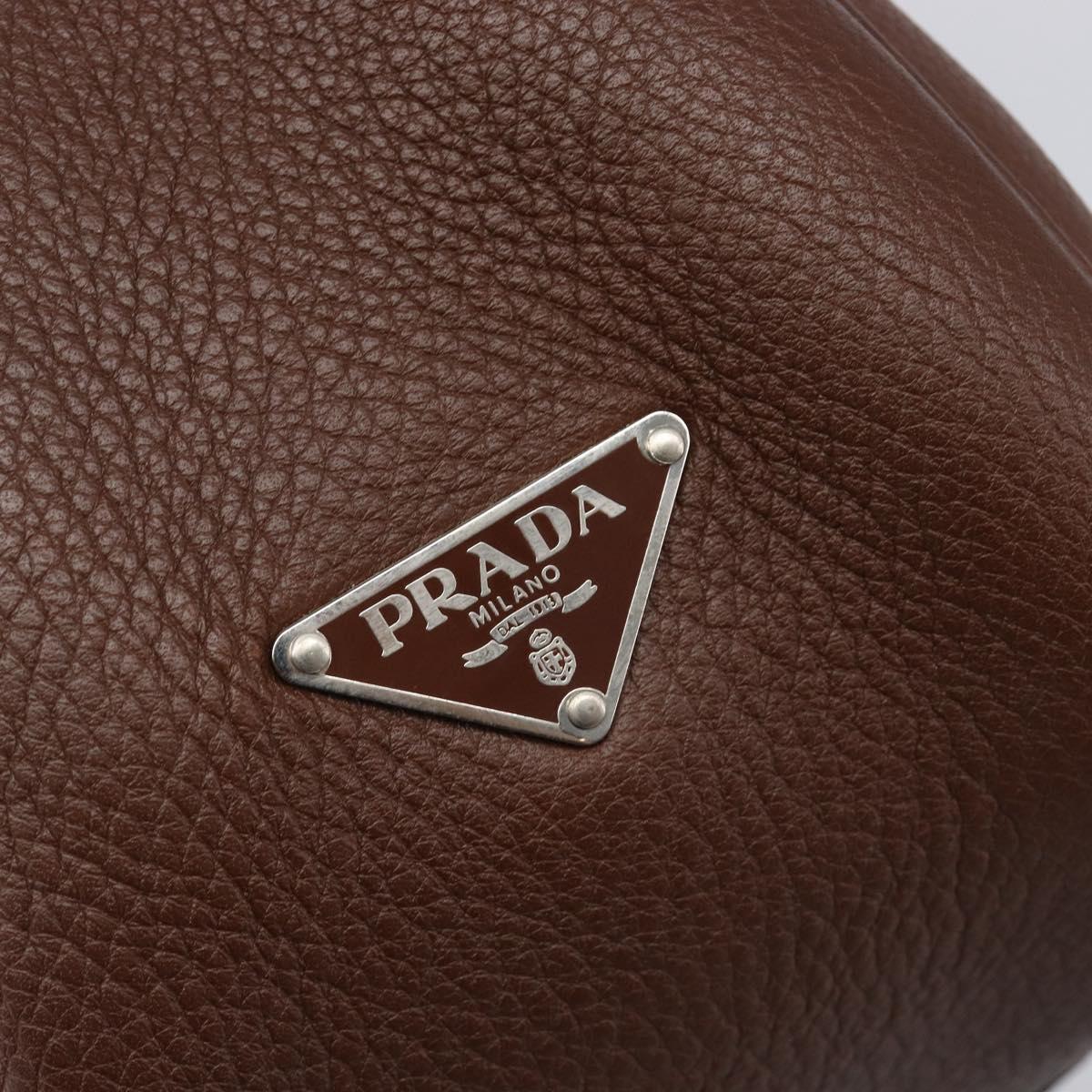 PRADA Tote Bag Vittero Dino Leather Brown Silver Auth 204429V