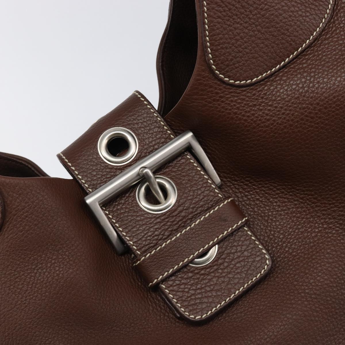 PRADA Tote Bag Vittero Dino Leather Brown Silver Auth 204429V
