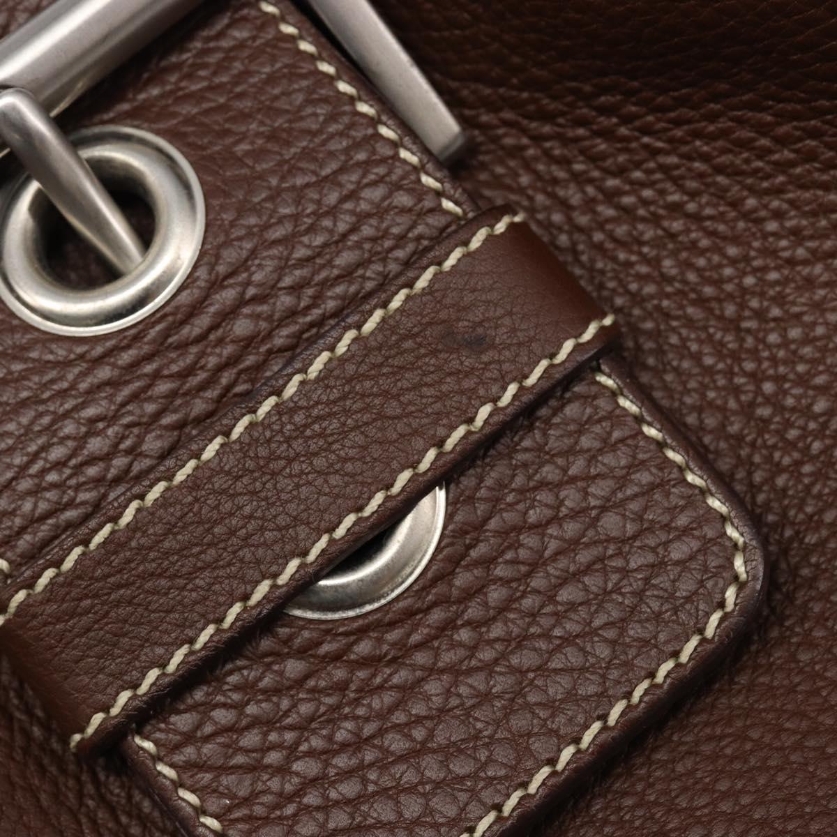 PRADA Tote Bag Vittero Dino Leather Brown Silver Auth 204429V