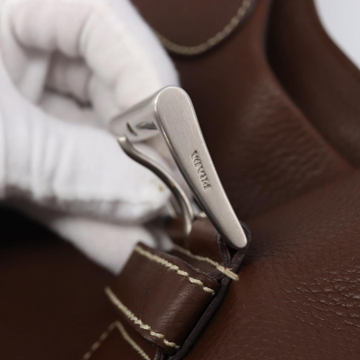 PRADA Tote Bag Vittero Dino Leather Brown Silver Auth 204429V