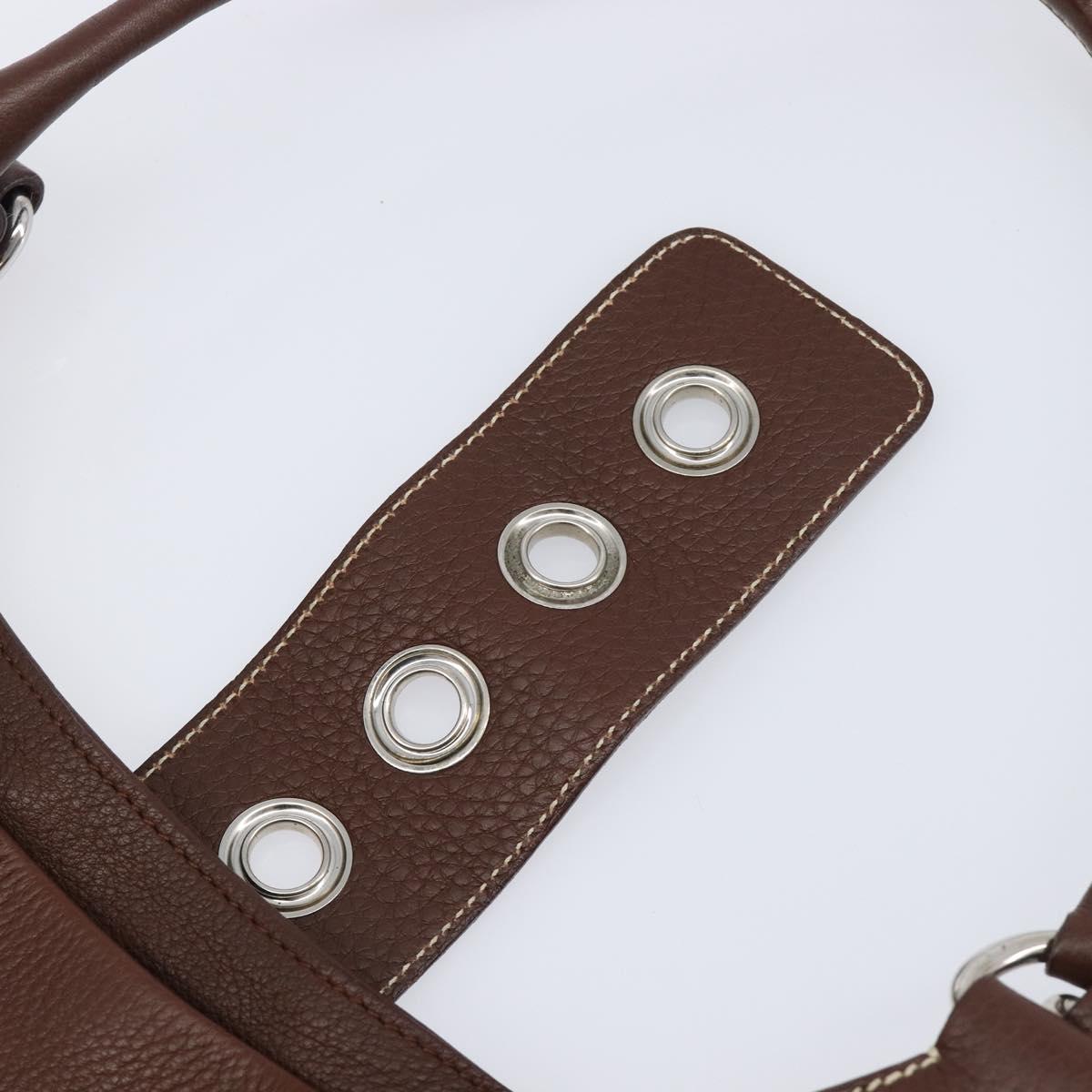 PRADA Tote Bag Vittero Dino Leather Brown Silver Auth 204429V