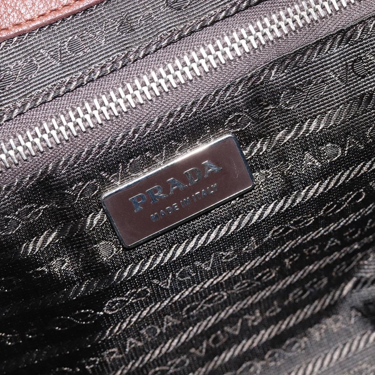 PRADA Tote Bag Vittero Dino Leather Brown Silver Auth 204429V