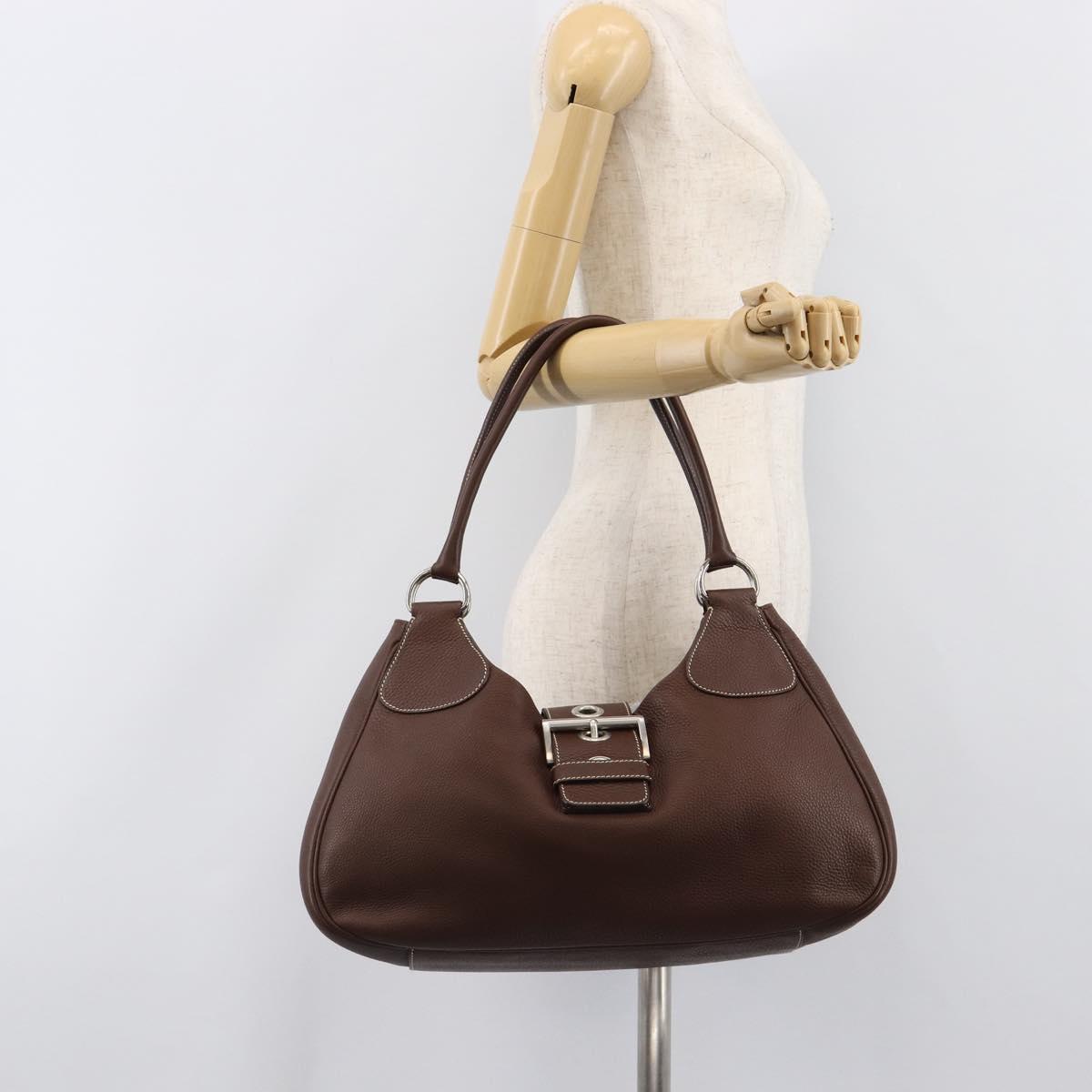 PRADA Tote Bag Vittero Dino Leather Brown Silver Auth 204429V