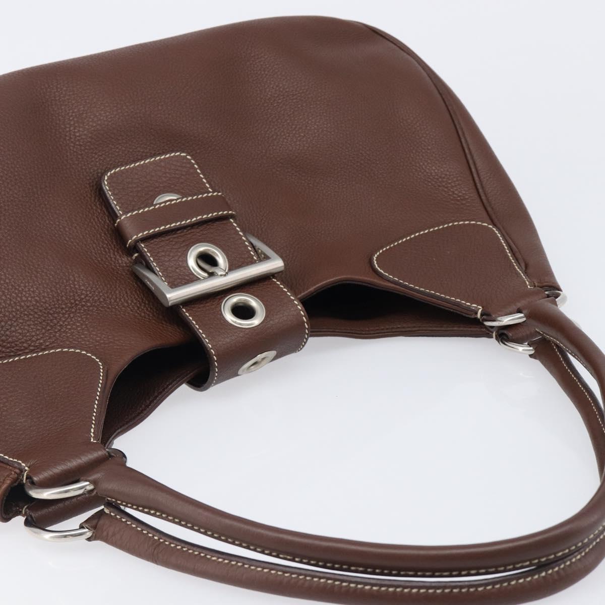 PRADA Tote Bag Vittero Dino Leather Brown Silver Auth 204429V